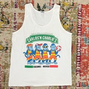 Vintage 90s Carlos N Charlies Bar Rasta Senor Frogs White Tank Top Shirt